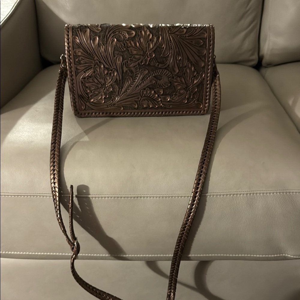 Brown Leather Crossbody Bag with Embossed Design